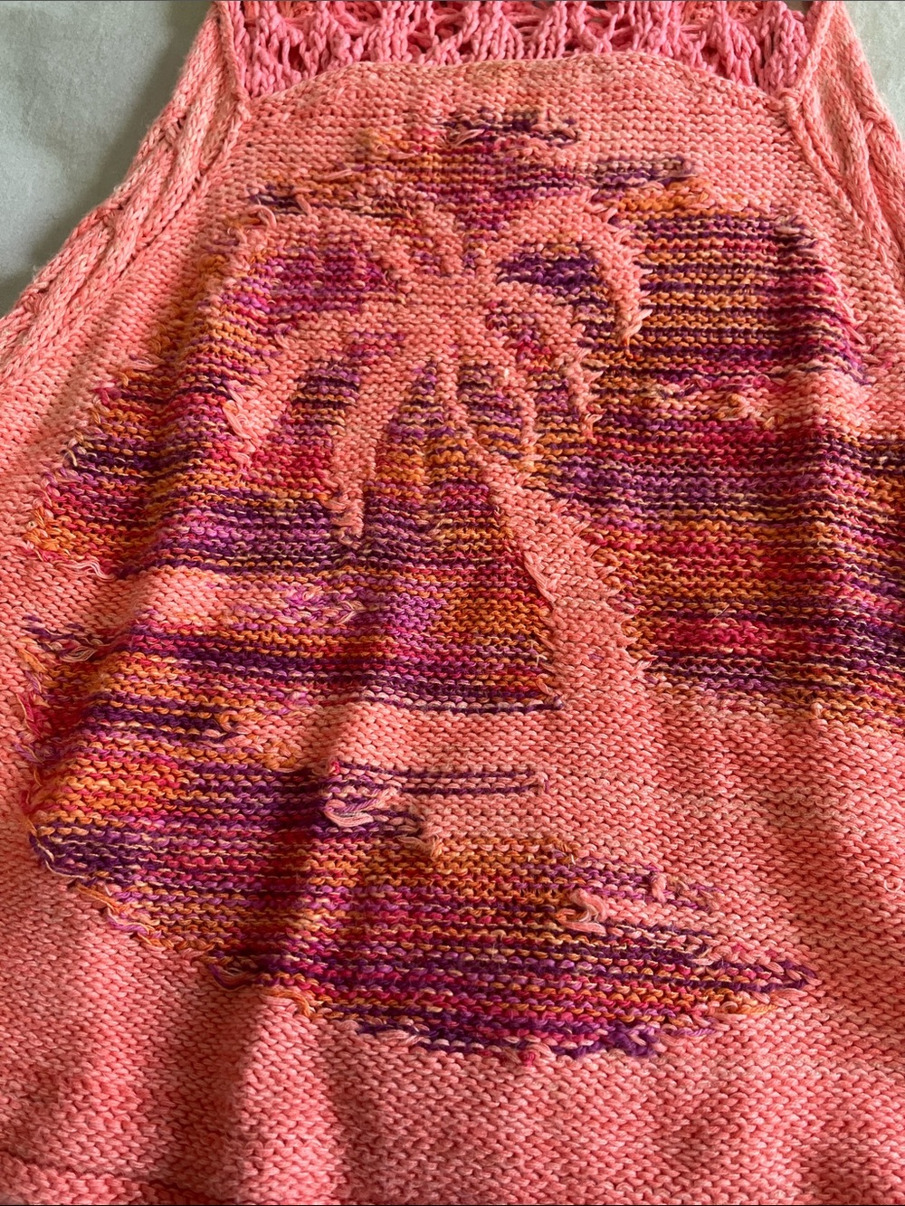 Free People Coral Pink Crochet Palm Tree Tank - Picture 2 of 7